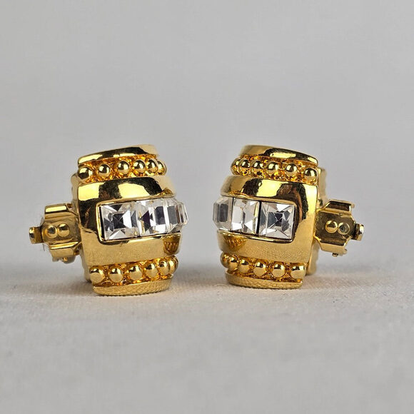 Swarovski Crystal Gold Tone Hoop Clip On Earrings - Picture 3 of 6